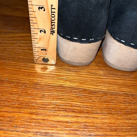 Hanna Andersson wooden suede clogs  black tan euro 36 size 5.5 made in sweden - Picture 6 of 10